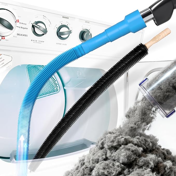 Holikme 2 Pieces Dryer Vent Cleaner Kit, Dryer Lint Vacuum Attachment and Flexible Dryer Lint Brush, Dryer Vent Vacuum Hos...