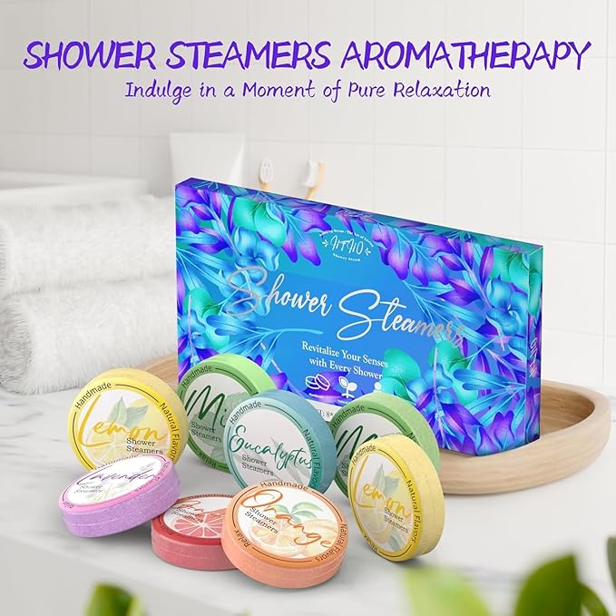 Shower Steamers Aromatherapy 8 Pack - Gifts for Women, Shower Bombs with Essential Oils, Self Care and Stress Relief Stocking Stuffers, Relaxation Birthday Gifts for Women and Men. Azure Floral Style