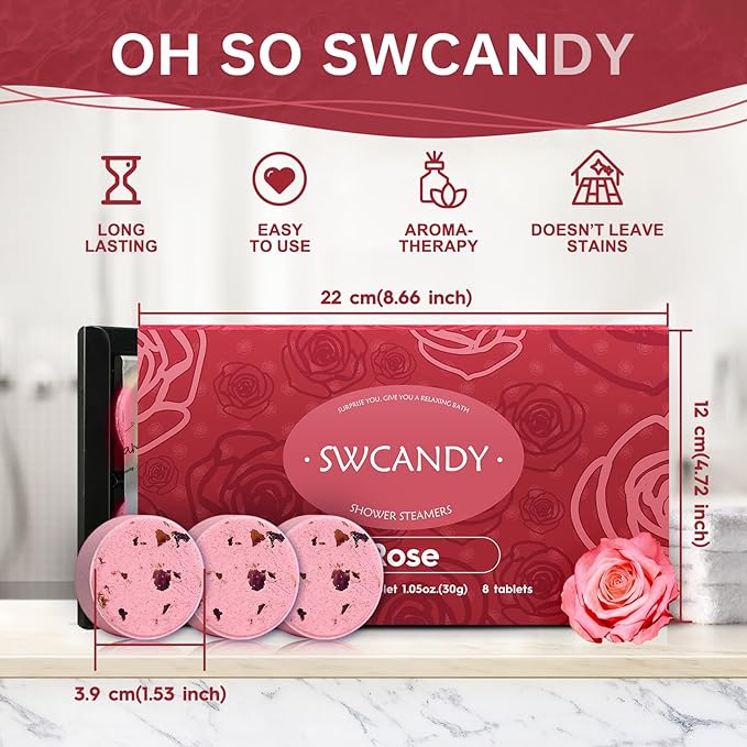 Shower Steamers Aromatherapy Birthday Gifts for Women Travel Essentials, 8 Pcs Rose, Bath Bombs Shower Bombs with Natural Essential Oils, Relaxation Home SPA