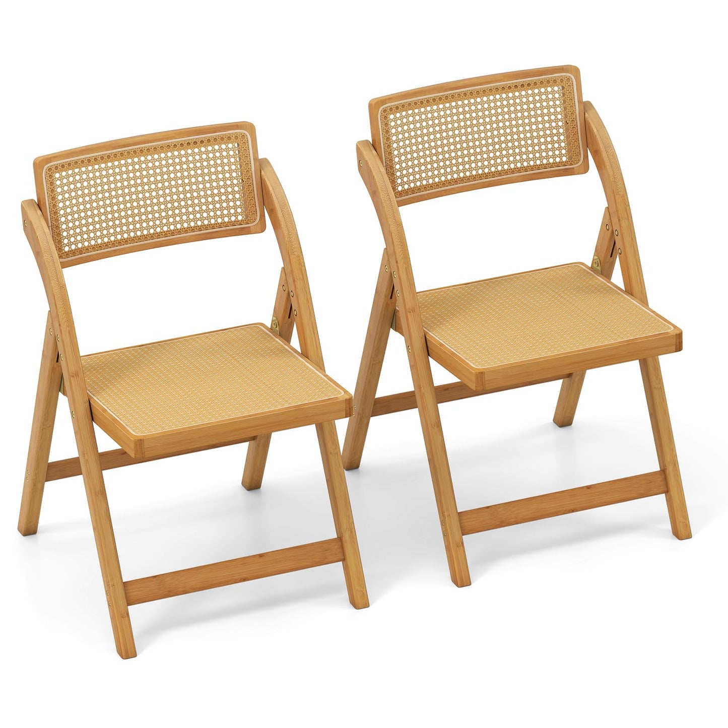 Giantex Rattan Folding Chairs Set of 2, Bamboo Dining Chairs with Rotatable Backrests, Max Load 330 lbs, Boho Kitchen Side Chair for Living Room, Restaurant, No Assembly, Natural