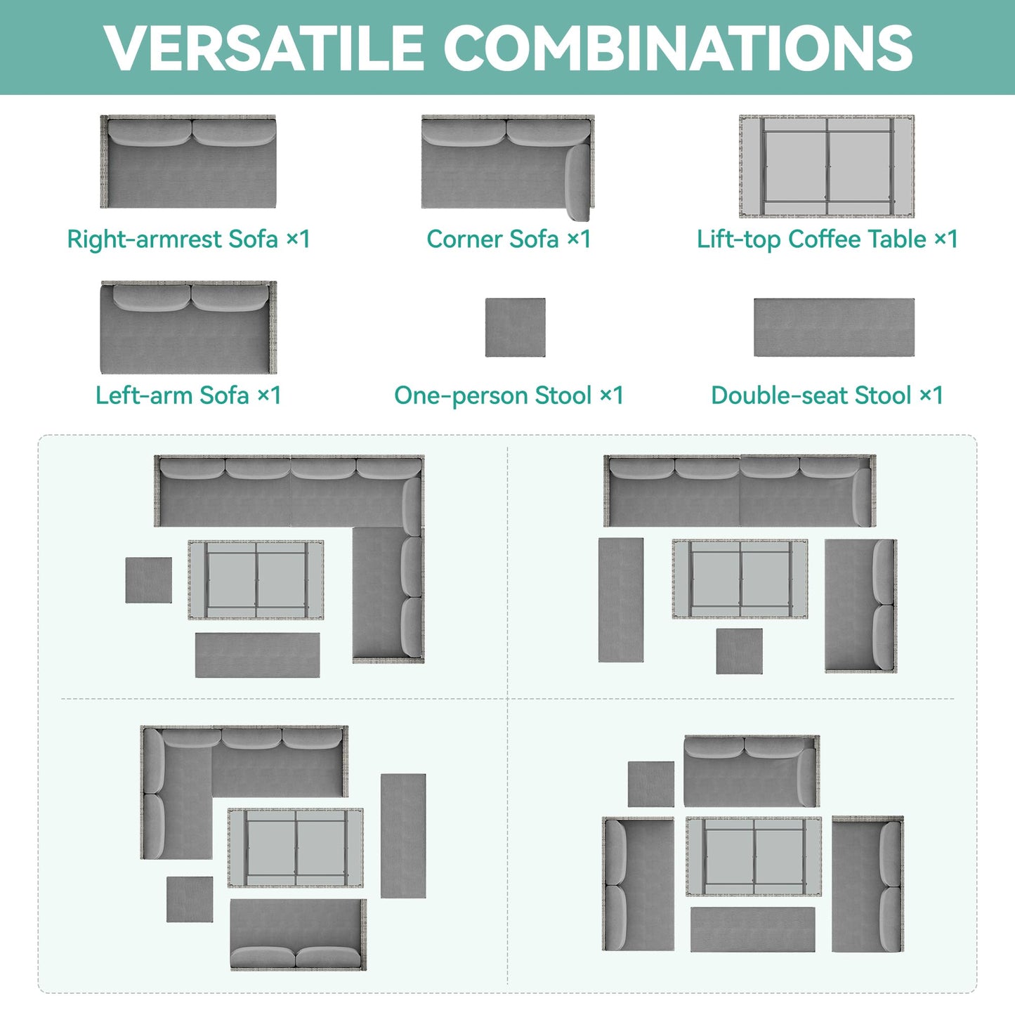 YITAHOME 9 Piece Patio Furniture Set, All-Weather Wicker Outdoor Sectional Sofa with Lift-Top Coffee Table & Ottoman, Patio Conversation Set for Deck, Backyard, Porch - Gray Gradient