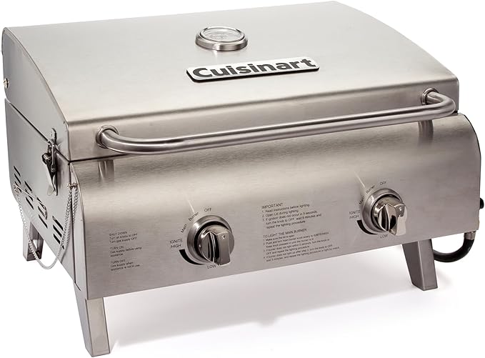 Cuisinart Chef's Style Tabletop Portable Propane Grill, 20,000 BTU Stainless Steel 2-Burner Outdoor Gas Grill for Camping,...