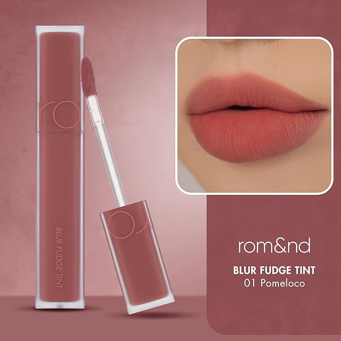 rom&nd BLUR FUDGE TINT 01 POMELOCO | K-Beauty Velvety Matte Lip Stain | Smooth, Non-Drying, Buildable Coral Flush | Effortless Blurred Effect for Warm Tones