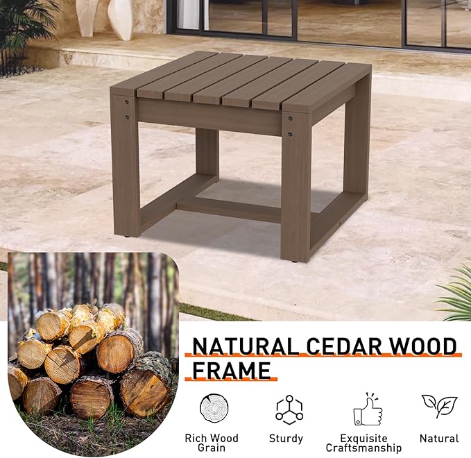 INTER HUT Rustic Hideaway Natural Cedar Wood Outdoor Furniture Set, Wicker Patio Conversation Set for Porch Garden Backyard, Couch, 2 Patio Chairs, Side Table and 2 Ottomans, 6 Piece, Brownish/Beige