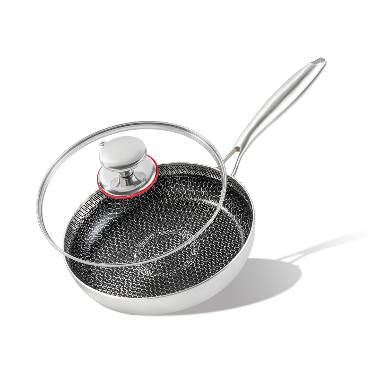 Yikinip 8-inch stainless steel frying pan with lid, hybrid non-stick skillet for induction, small fry pan induction compatible, non-toxic chef's pan, pfoa-free cookware
