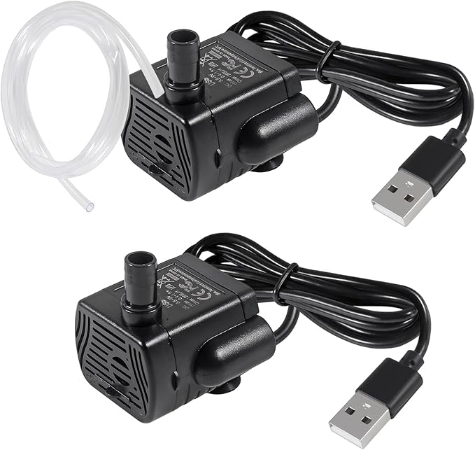 DWEII 2PCS DC 3.5-9V USB 3W 200L/H Mini Submersible Water Pump with 6.5ft Tubing for Aquariums, Fish Tank, Pond Fountain, ...