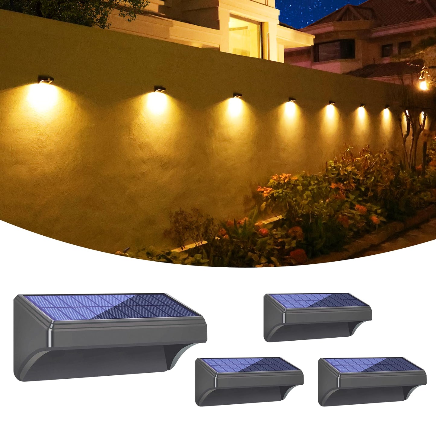 Bridika Solar Fence Lights, Fence Lights Fence Solar Lights Outdoor Waterproof Warm White & Daylight White LED Solar Lights for Backyard, Deck Railing, Stair Handrail and Wall (4 Packs, Plus Size)