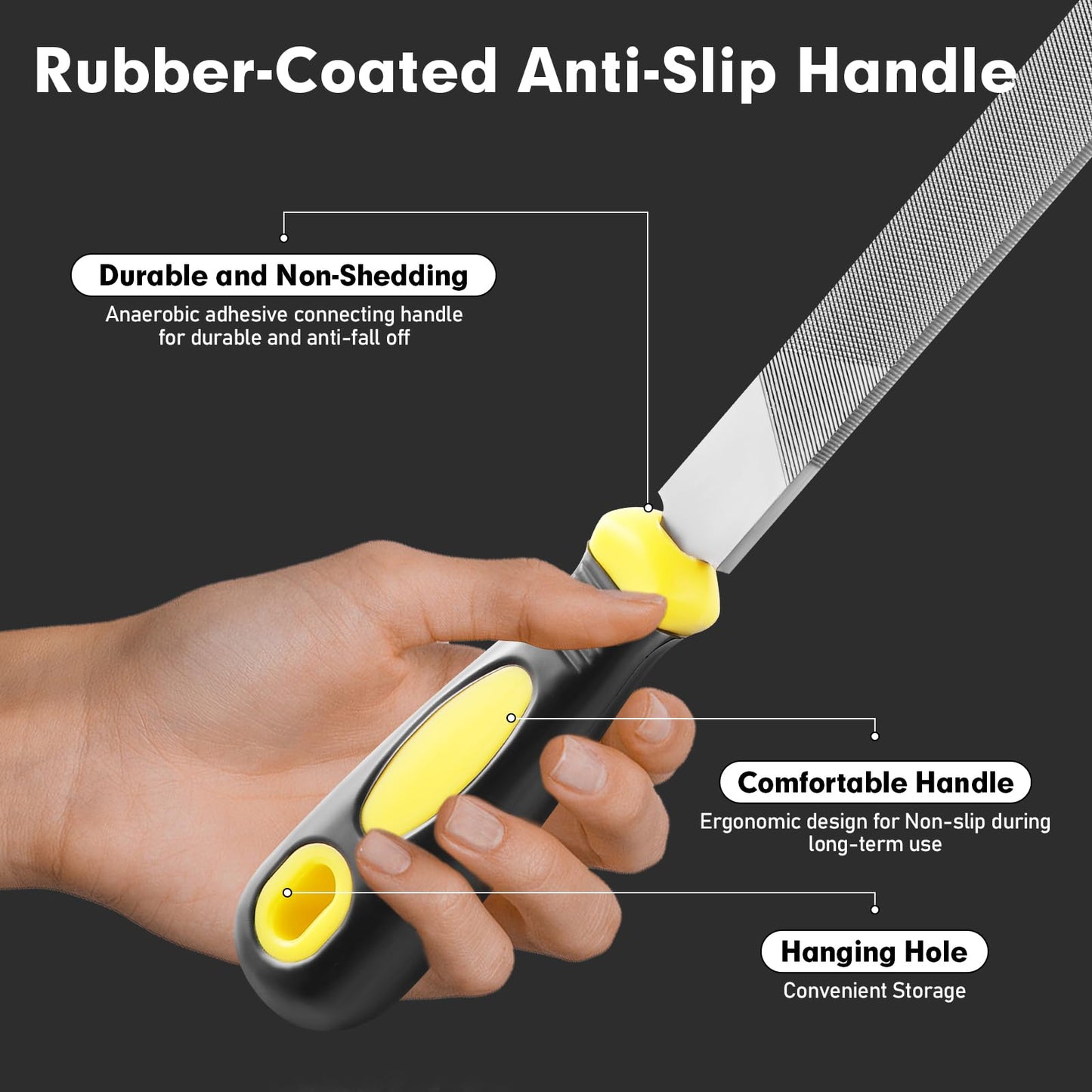 TOYIKOM 8 Inch Flat Hand Metal File, Metal Files for Steel with Ergonomic Handle, Durable High Carbon Steel Files Tools for Metal Wood and Stone Trimming, Shaping, Bastard File with Uniform Teeth