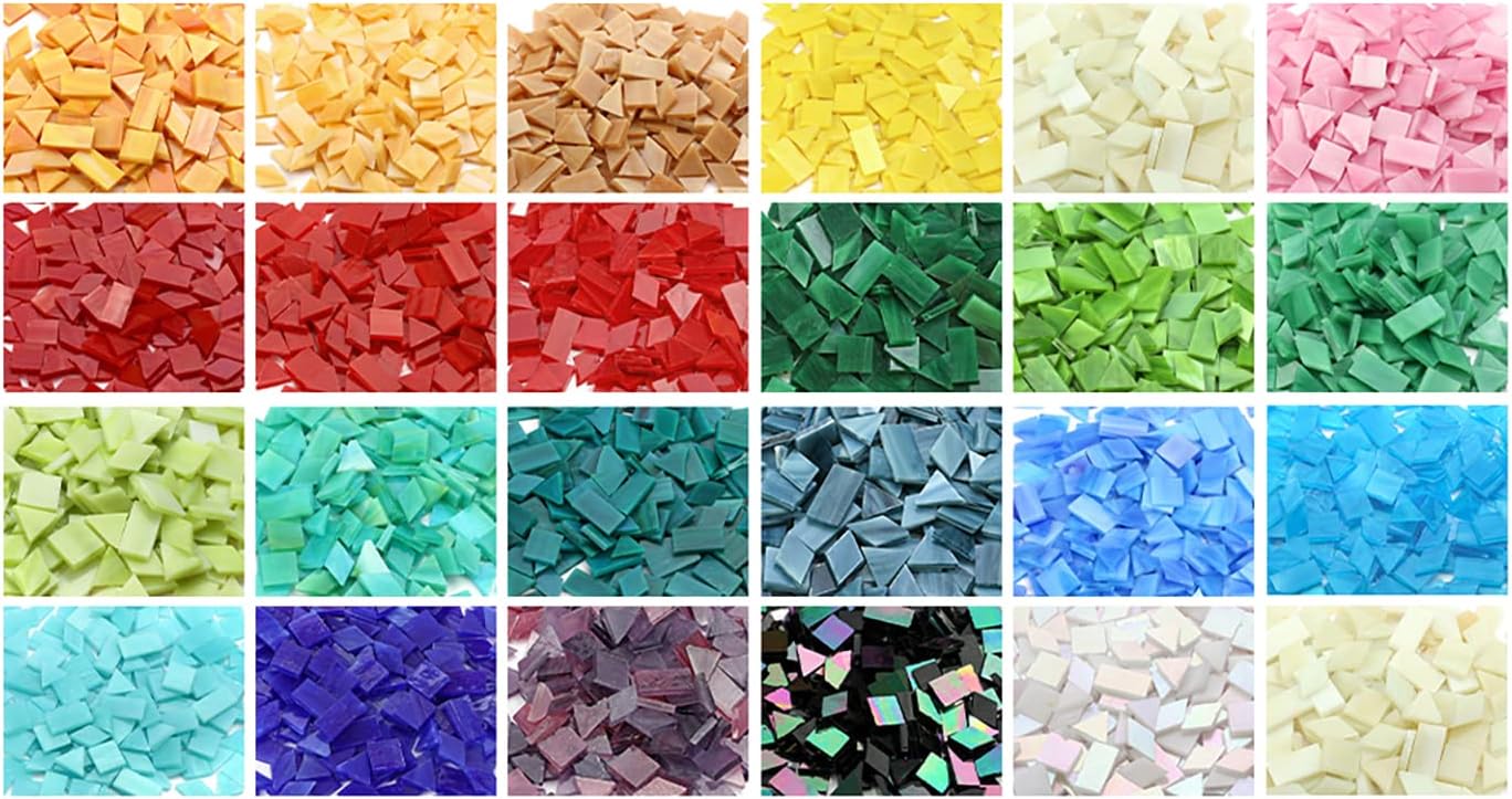 Lanyani Glass Mosaic Tiles for Art Crafts,4 Shapes Mixed Tiffany Stained Glass Pieces,200 Pieces,Square/Rectangle/Diamond/Triangle,Amber Yellow