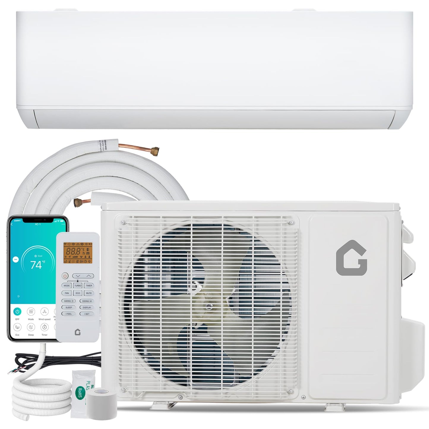 GarveeHome 18000BTU Mini Split Air Conditioner& Heater, 23 SEER2 208-230V Wall-Mounted Ductless AC Unit Cools Rooms Up to 1250 S