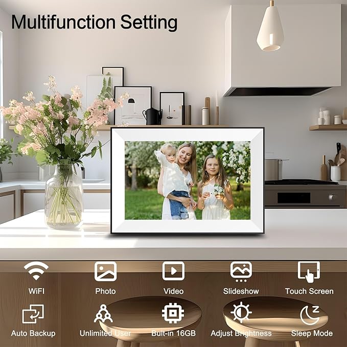 Frameo WiFi Digital Picture Frame 10.1 Inch, IPS HD Touch Screen Smart Electronic Photo Frame, Auto-Rotate Slideshow, Load Photos from Phone via App, Digital Picture Frames Gift for Family