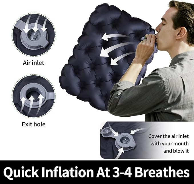 Bzhouyy Inflatable Seat Cushion,16 Inh Portable Lightweight Waterproof Stadium Seat Pad, Inflatable Seat Cushion for Air Travel,Hiking, Office, Car, for Pressure Relief No Pump Needed