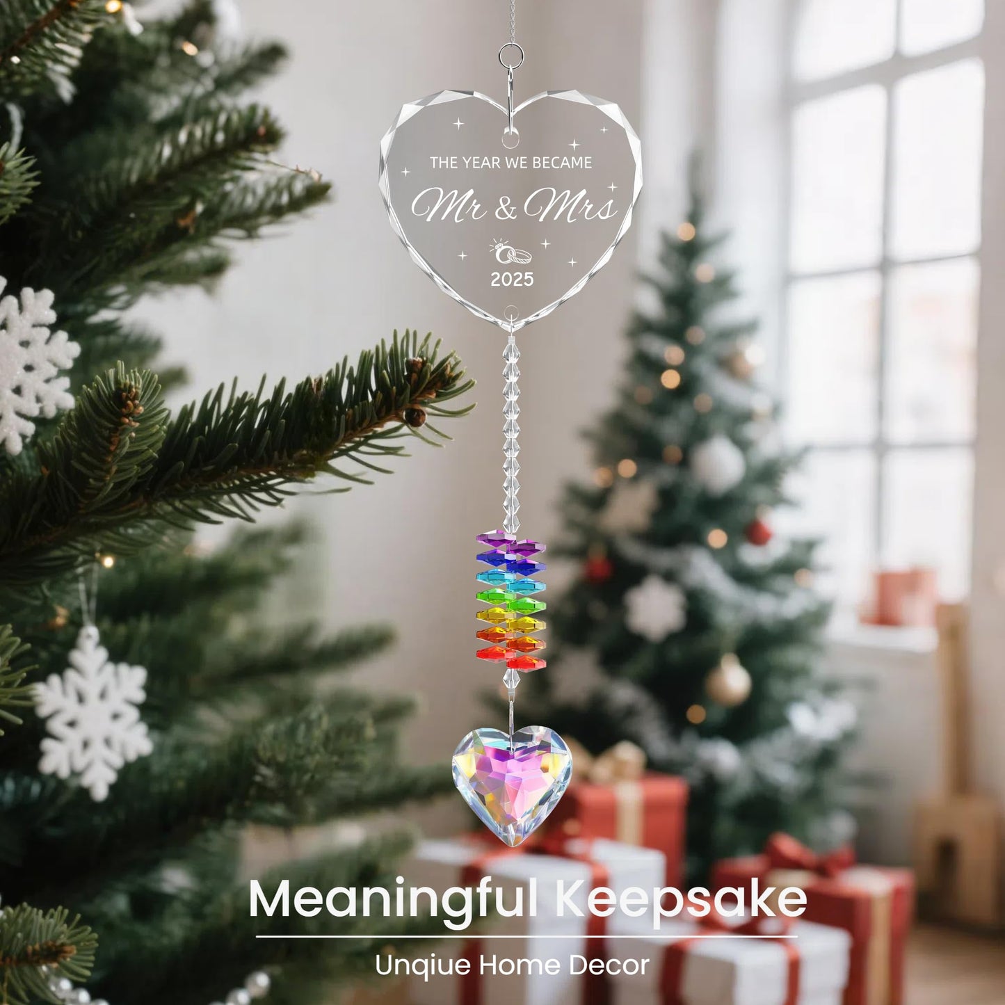 Oikomai Wedding Gifts, Crystals Sun Catcher Bridal Shower Gifts for Bride, Mr and Mrs Gift for Couples, Newlyweds, Suncatcher for Indoor Window Hanging Glass Ornament 2025 Wedding Decorations