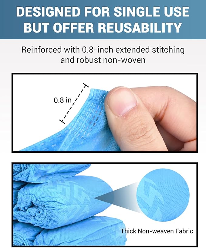 X-Large 100 Count Shoe Covers Disposable Non-Slip, Premium Cloth Boot Covers, Slip-resistant, Durable, Breathable, Non-toxic, Recyclable, Stretchable Fits Up to Size 13 US Men - Blue