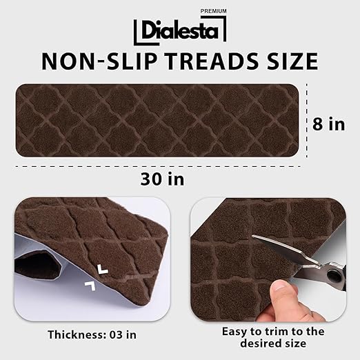 Stair Treads for Wooden Steps Indoor, Includes 15 Non-Slip Carpet Mat 8x30in with 5 Motion Sensor Lamps, Peel & Stick Carpet Stair Treads,Safety Stair Rugs for Kids, Elderly and Pets (Coffee)