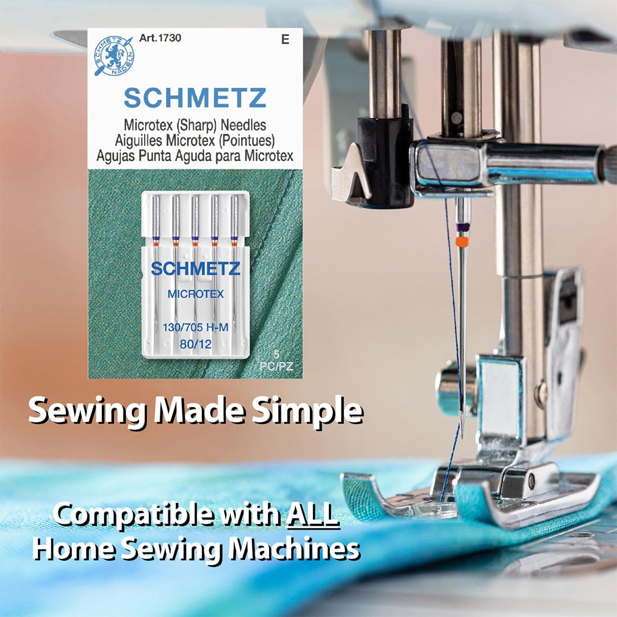 SCHMETZ Microtex Sharp Sewing Machine Needles - Quilting & Topstitching Supplies, Size 80/12, 5-Needle Card, Pack of 1