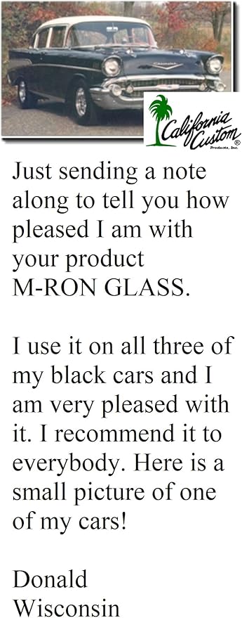 M-Ron Glass Clearcoat Cleaner & Wax with Finest Pure #1 Carnauba Wax, Seals and Protects With A Crystal Clear Shine, No Silicone, Can Be Applied In Direct Sun Light! 12 oz