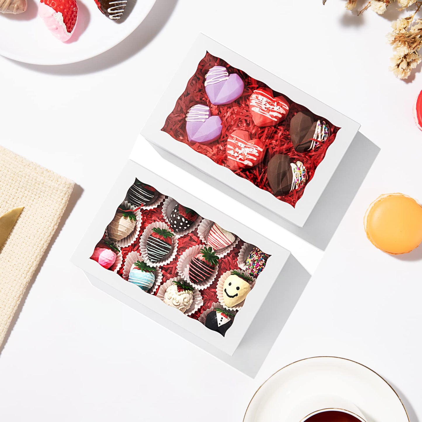 SLShePack 24 PCS 9.5" x 6" x 2" Bakery Boxes with Window for Cookies, Cakesicle, Chocolate Bomb, Macaron, Chocolate Covered Strawberries and Pretzel Rods