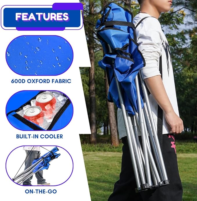 EZONE 4-Pack Camping Chairs with Built-in Ice Cooler, Portable Chair, Storage Pocket, Cup Holder, and Carry Bag Perfect for Camping, Tailgating, Fishing, Beach, and Lawn (4, Blue)