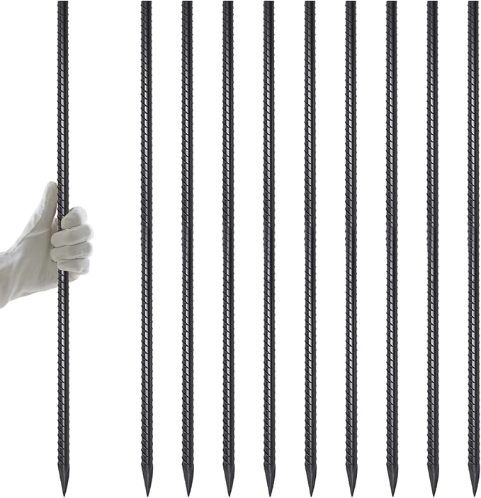 AAGUT Rebar Stakes 40 Inch 10 Pcs, 1/2" Heavy Duty Straight Ground Garden Stakes Landscpe Timber Spikes with Chisel Point End for Cement, Concrete Form, Plant Support, Black