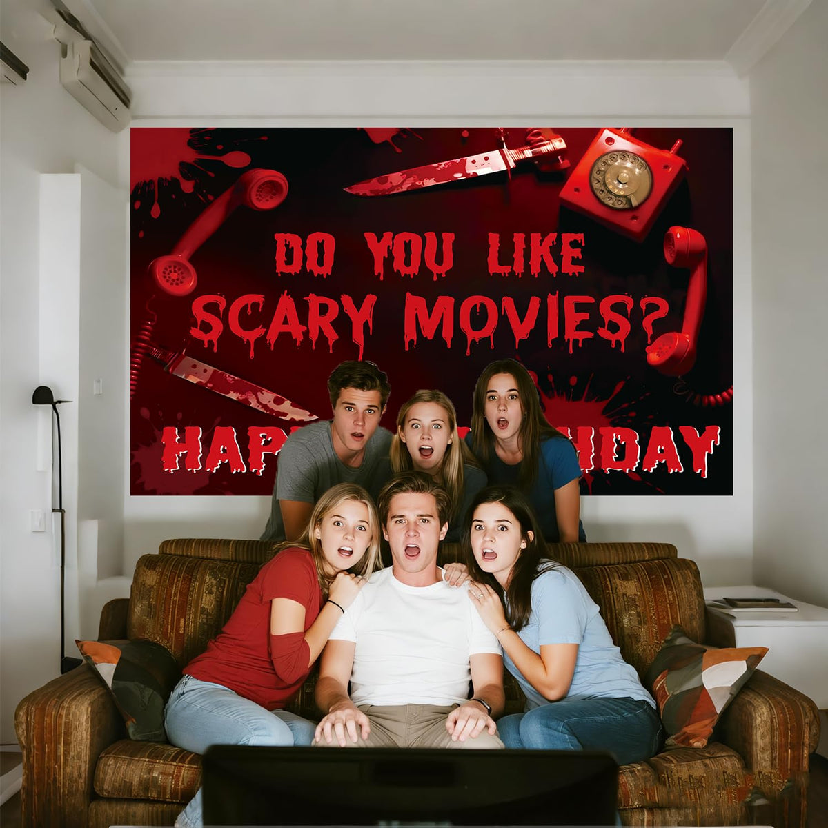 Do You Like Scary Movies Backdrop Halloween Horror Movies Night Party Decor Have a Killer Scream Party Decor Halloween Bloody Murder theme Spooky Creepy Event Birthday Party Decorations