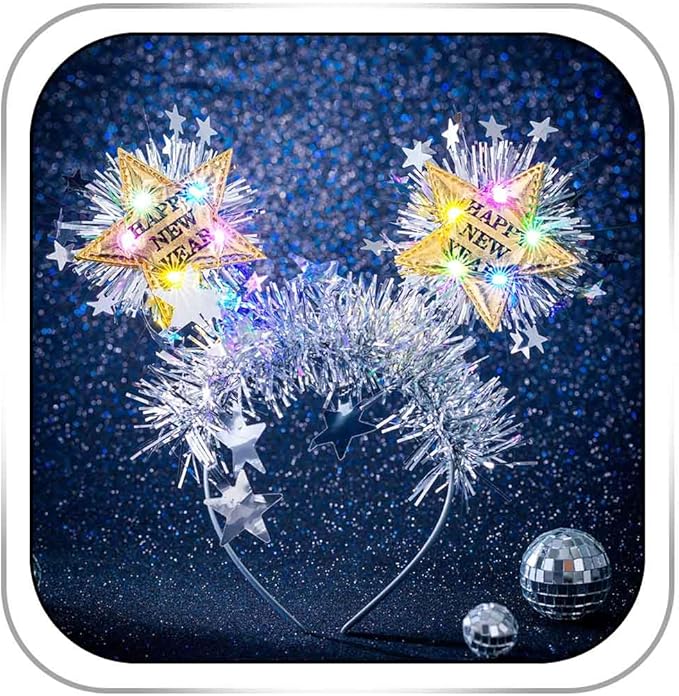 Firuilo Light Up Christmas Headband Glowing Star Tinsel HAairbands Happy New Year Headpieces Xmas Hair Accessories for Women