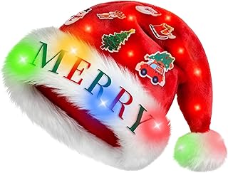 MGparty Light Up Santa Hat with LED Lights Christmas Hats for Adults Kids Holiday Party Costume Headwear Xmas Gifts