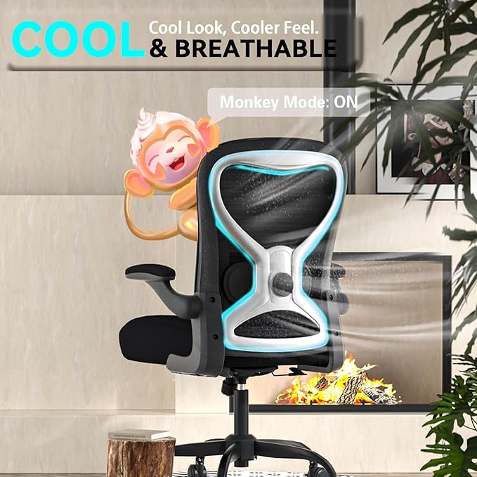 CASASIO Office Desk Chair with Ergonomic Lumbar Support, Extra-Thick Seat Cushion, Flip-up Arms, Breathable Mesh Back, Computer Task Chair for Home Office