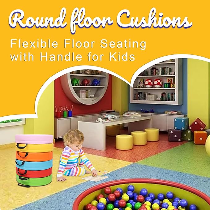 M Mute Touch 6 Pcs Flexible Floor Cushion for Classroom, Floor Cushions Easy to Clean and Carry,16''x16''x2'' Soft Cushion for Learning Sitting Daycare School Chair Yoga and Meditation (PU Leather)