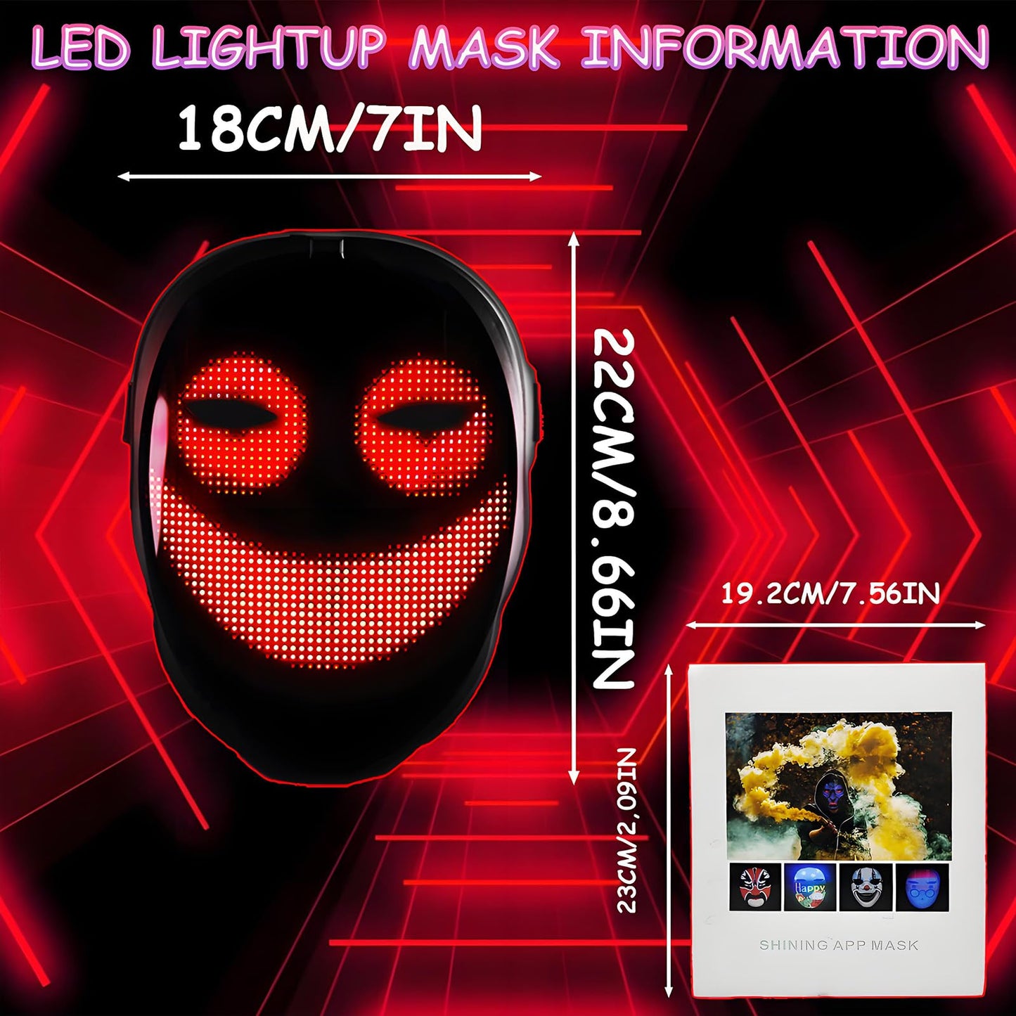 JDBMAOYE Led Mask With App Control,Lighted Up Mask With Gesture Sensing,Led Halloween Mask For Halloween Costume,Masquerade,Cosplay Party