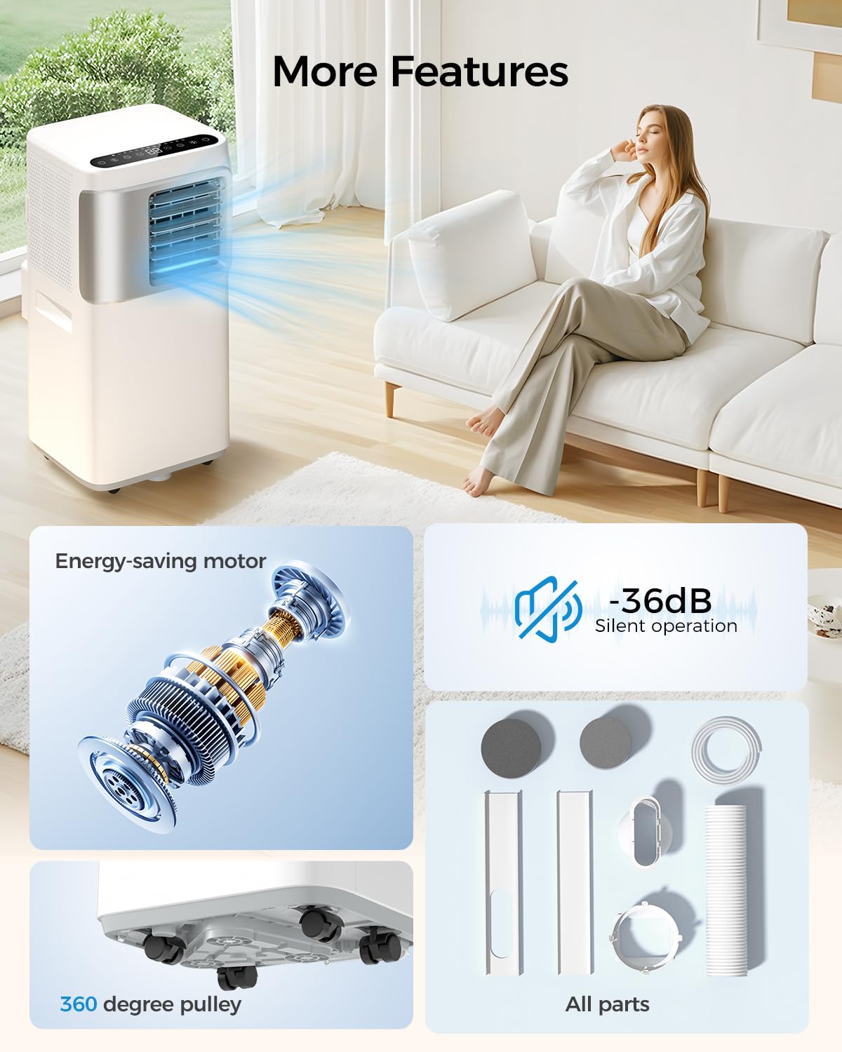16000 BTU Portable Air Conditioners for Large Rooms up to 750 Sq. Ft., 5-in-1 Smart AC with WiFi App, Remote Control, Fast Cooling, Dehumidifier, Sleep Mode, 24H Timer & Window Kit
