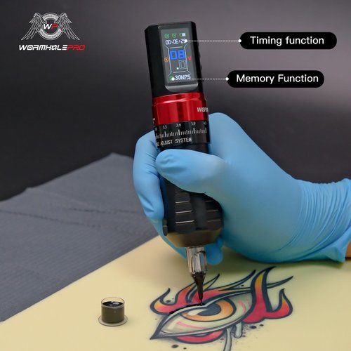 WORMHOLEPRO Tattoo Gun Adjustable Tattoo Pen Stroke, Tattoo Kit with Dotwork Mode, Memory Function, Professional Grade Tool Suitable for Beginners and Professional Tattoo Artists - Black