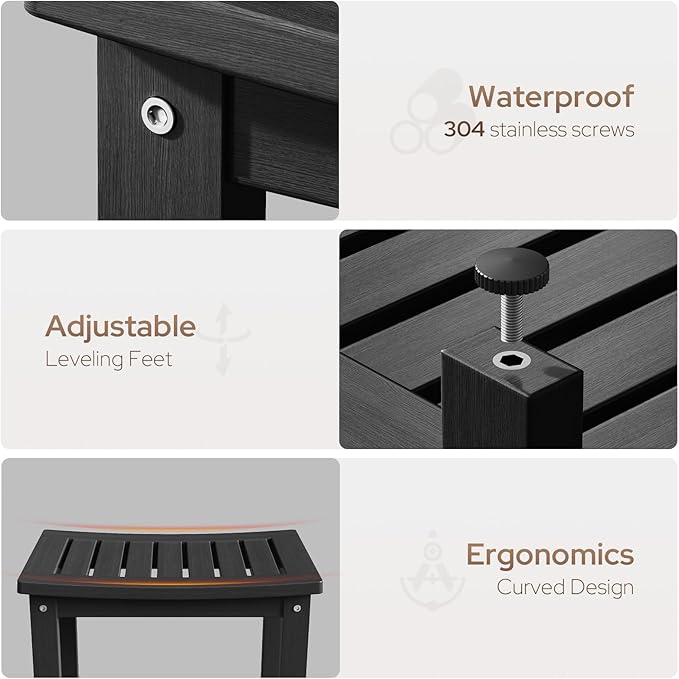 Psilvam Poly Lumber Shower Bench with Storage Shelf, Non-Slip Design, Water Resistant for Bathroom & Living Room (Black)