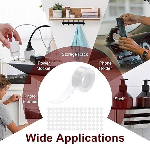 PATIKIL Double Sided Tape Heavy Duty, Transparent Nano Adhesive Mounting Tape for Picture Hanging Walls Decor, 1 Roll 3 Meterx25mmx1mm Strip & 100 Pcs 8mmx1mm Circle