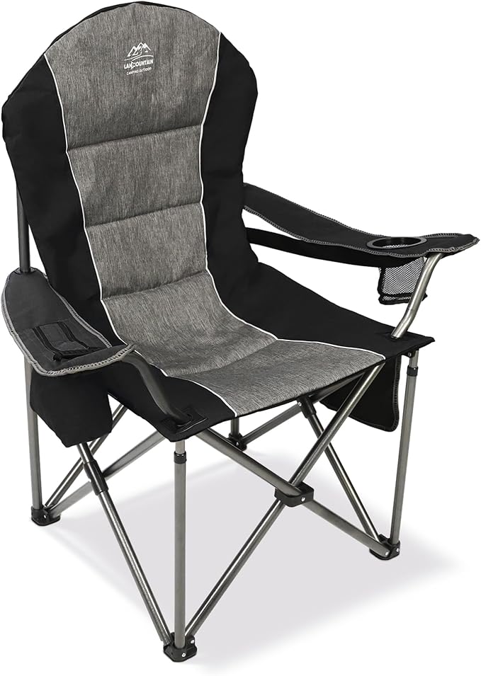 LANMOUNTAIN Camping Chairs for Adults,High Back Folding Camp Chair with Cup Holder and Cooler Bag,Heavy Duty Outdoor Lawn Chairs,Perfect for Camping,Hiking,Picnics,and Beach Trips,Black…