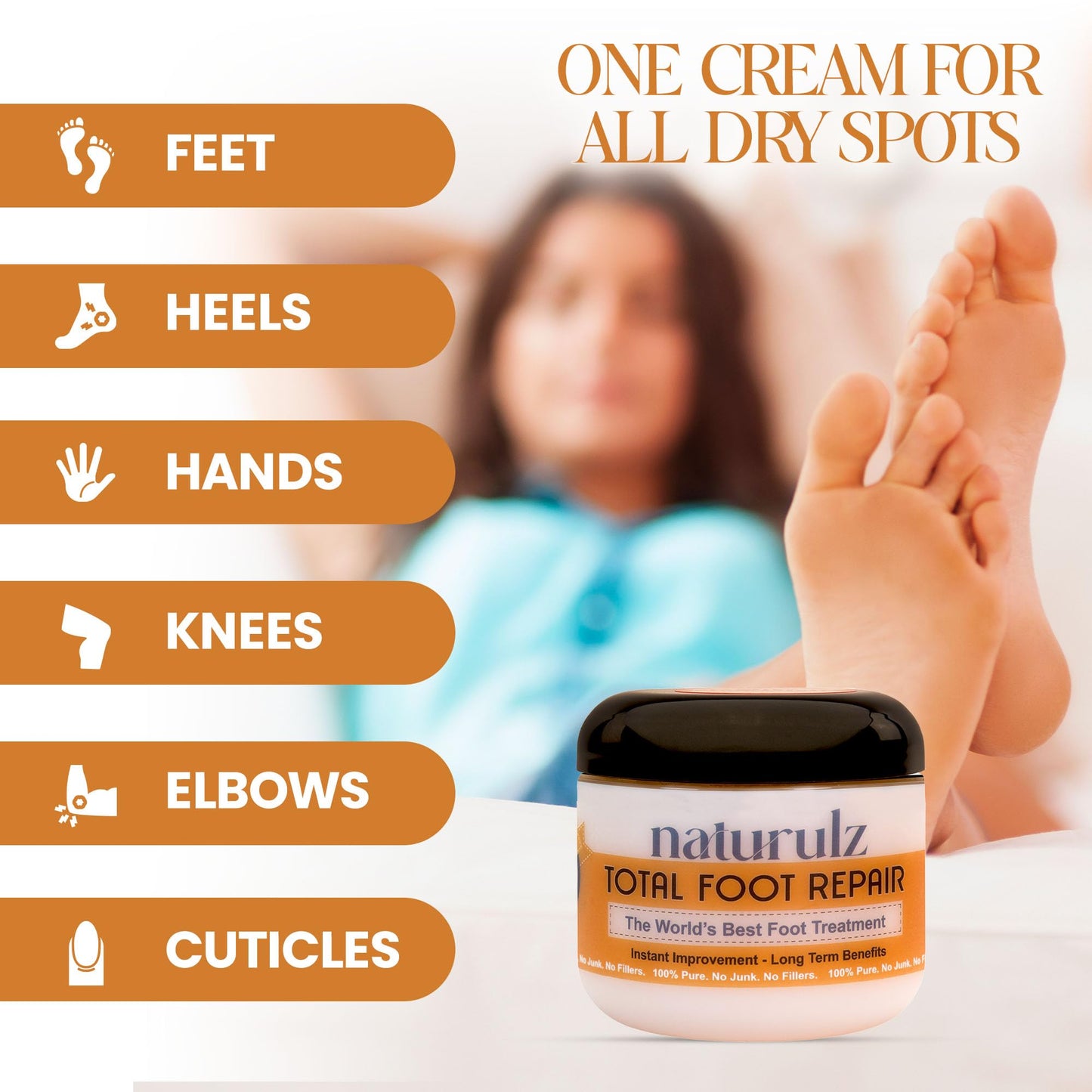 Naturulz Total Foot Repair 4oz - No Junk Foot Cream for Dry, Rough Skin & Cracked Heels, Lightweight & Compact Moisturizer for F