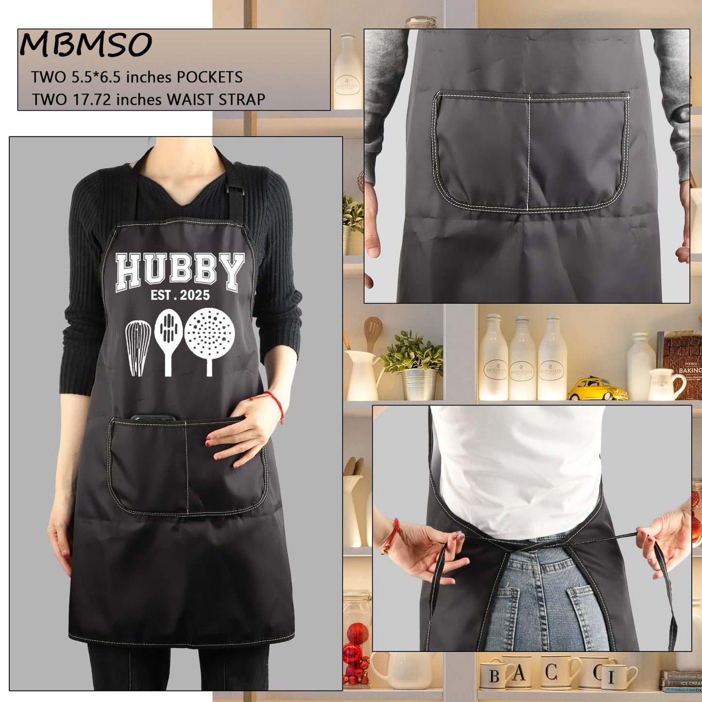 MBMSO Hubby Wifey Cooking Aprons for Couples Apron Sets Hubby and Wifey Est 2025 Wedding Gift for Newlywed His and Hers Apron (Hubby&Wifey Apron-Sets)