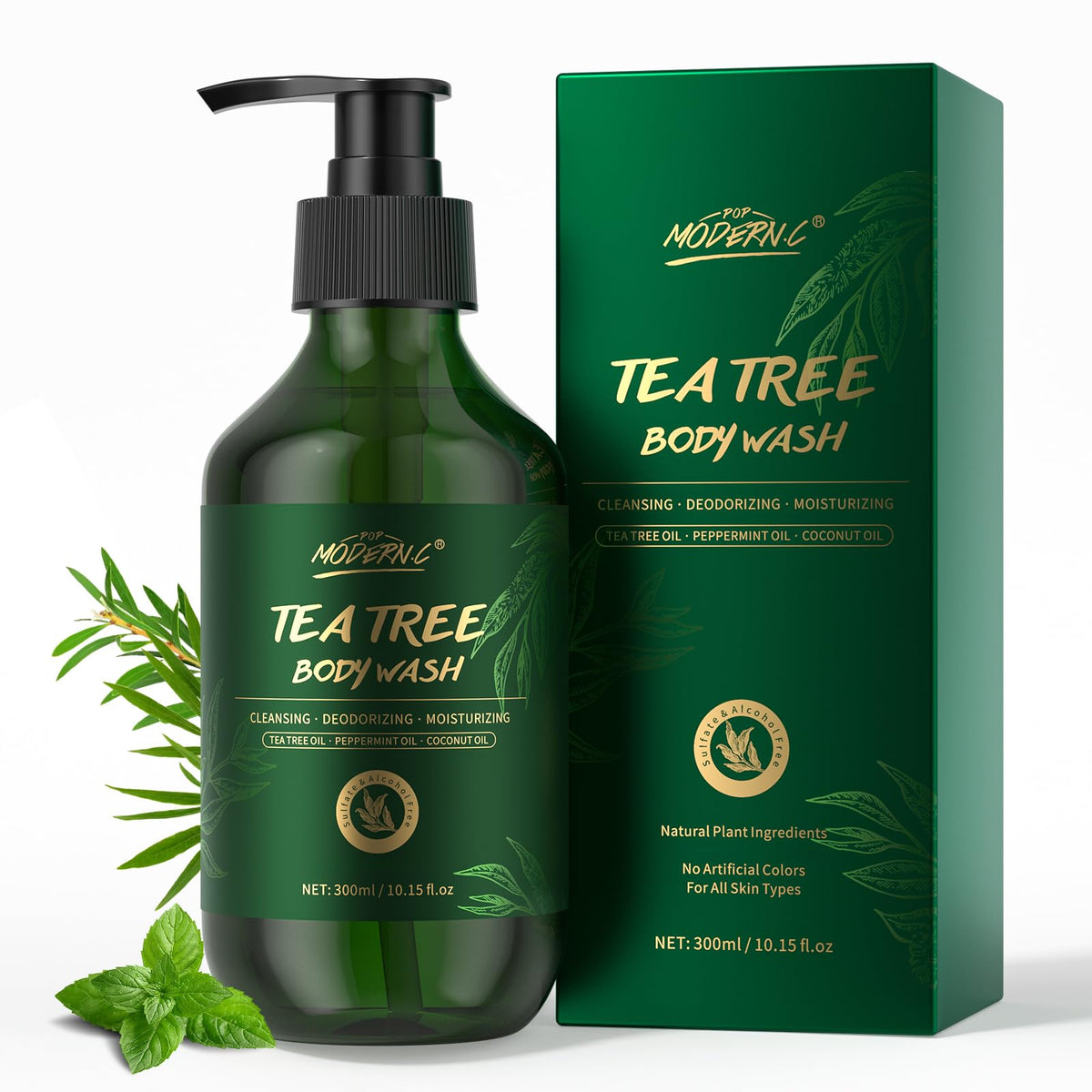 Tea Tree Oil Body Wash Natural Organic Mint Eucalyptus Coconut Oil Shower Gel for Men Women Soothes Irritation Moisturizes Dry H