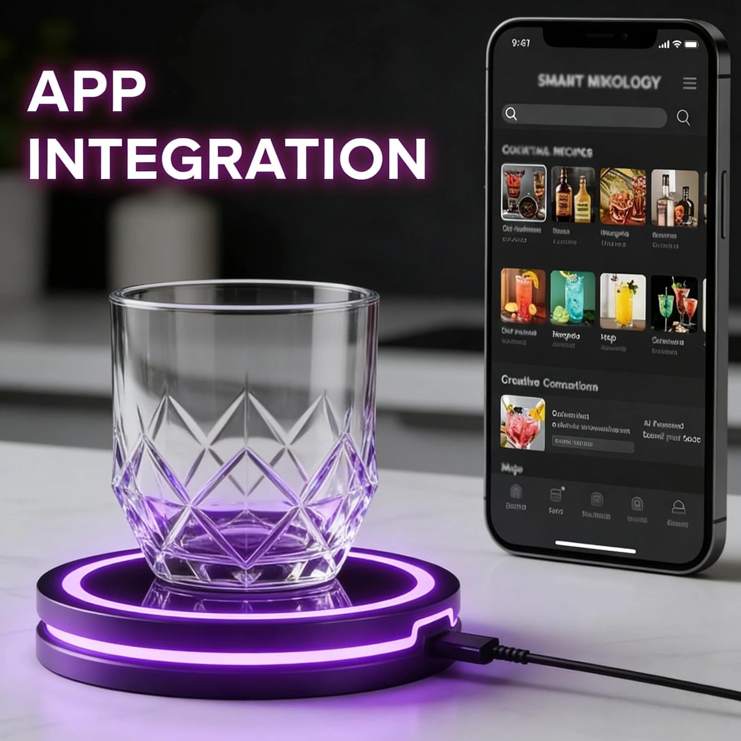 Smart coaster cocktail mixer 2.0 Machine,Portable Cocktail Maker Interactive Lighting with Built-in Smart Sensing Tech Easy to Clean & Carry Compact for Home Mat Bar Club Drink (1PC)