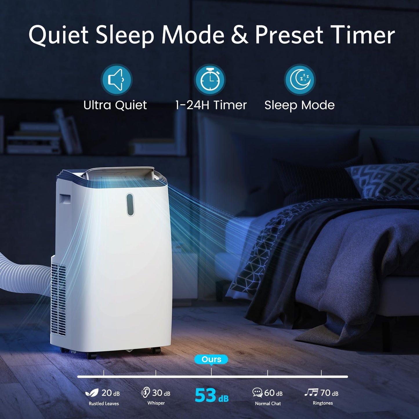 14000 BTU Portable Air Conditioner for Room up to 700 Sq.Ft, 4-in-1 AC Unit with Fan & Dehumidifier, Quiet Cooling, 24H Timer, Auto Louver, Window Kit for Bedroom Office Home