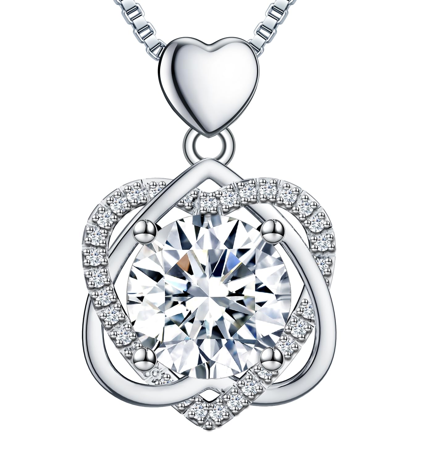 Fullove InfinityLove Heart Necklaces for Women, 3 Carats Moissanite,Silver Pendant Jewelry, Anniversary Birthday Gifts for Wife, Girlfriend, Daughter,Mom