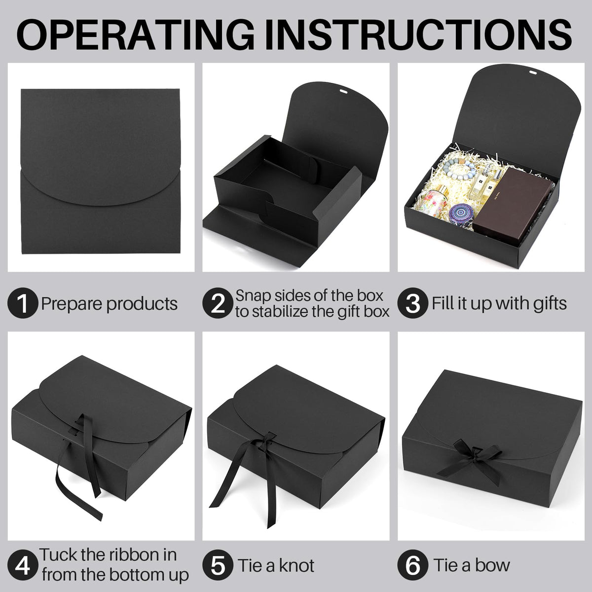 24 Pack Gift Boxes with Lids, 12×9.8×3.1 Inch Groomsmen Proposal Box, Luxury Black Gift Box with Ribbon for Wedding, Packaging, Present, Birthday (Black)