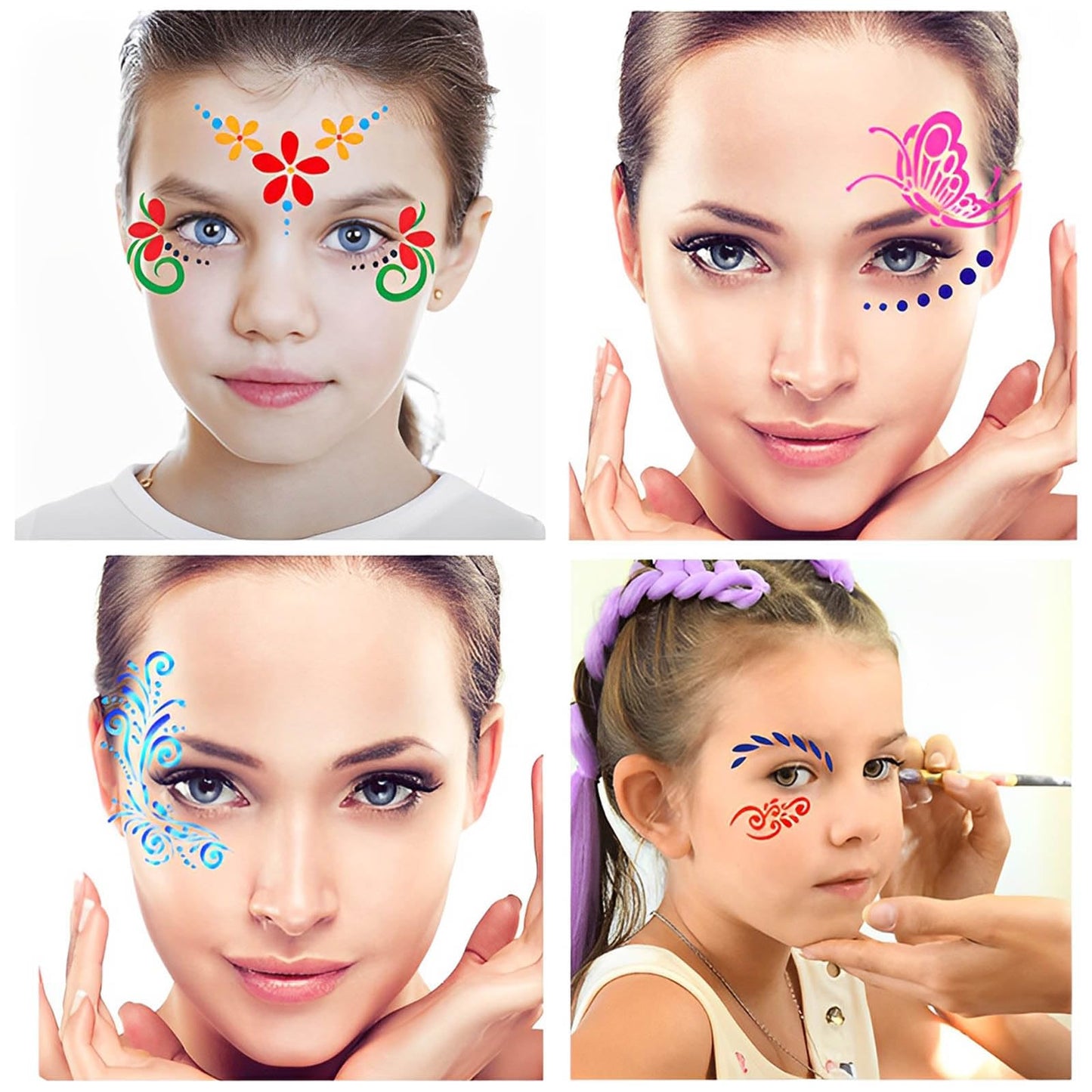 Twpribarn 28 Pcs Face Paint Stencils Kit - Reusable Face Tattoo & Body Makeup Painting Templates for Kids & Adults - Mix01