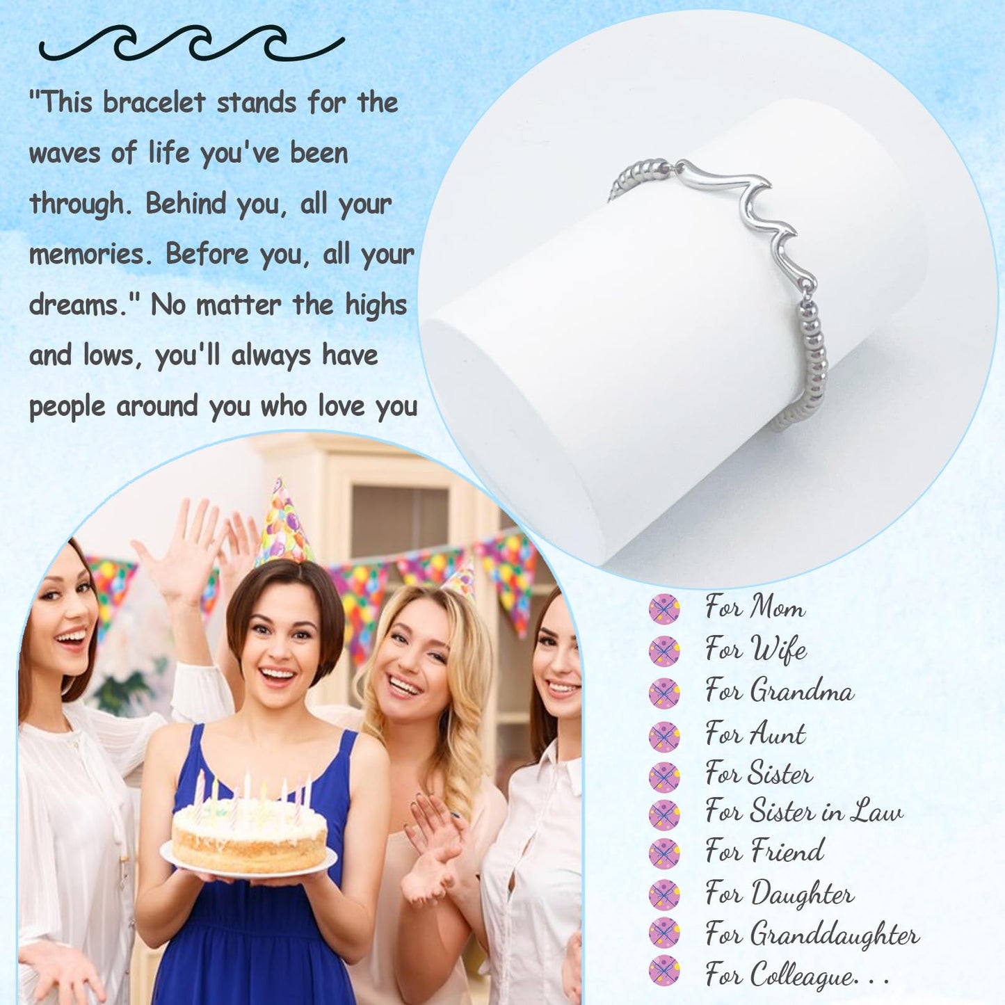 YBISNAIRE 40th Birthday Bracelet Gifts for Women, Silve Wave Bracelet Happy 40 Birthday Gifts for Her 40 Year Old Woman Wife Mom Aunt Woman Daughter Sister Bestie Friend with A Sentimental Gift Card