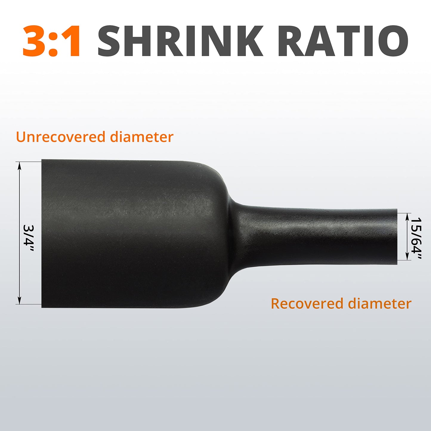 Wirefy 3/4 Heat Shrink Tubing - Large Diameter - 3:1 Ratio - Adhesive Lined - Industrial Heat-Shrink Tubing - Black - 50 Feet Ro