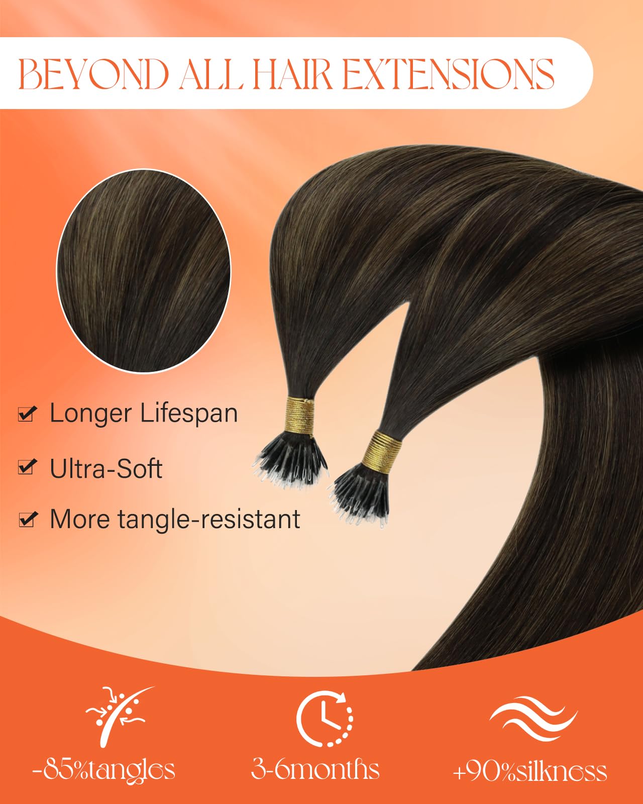 Sunny Hair Nano Hair Extensions Human Hair Balayage Brown Nano Ring Hair Extension Dark Brown Ombre Medium Nano Tip Hair Extensi
