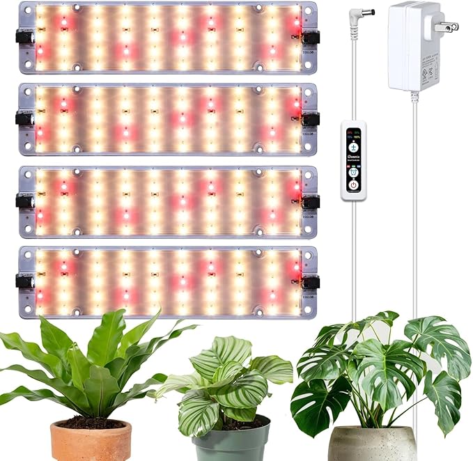 DOMMIA Grow Lights, 40W Linkable Grow Lights for Indoor Plants Full Spectrum, 6/12/16h Timer, Dimmable Ultra-Thin Plant Lights for Indoor Growing, Warm White, 1-Set