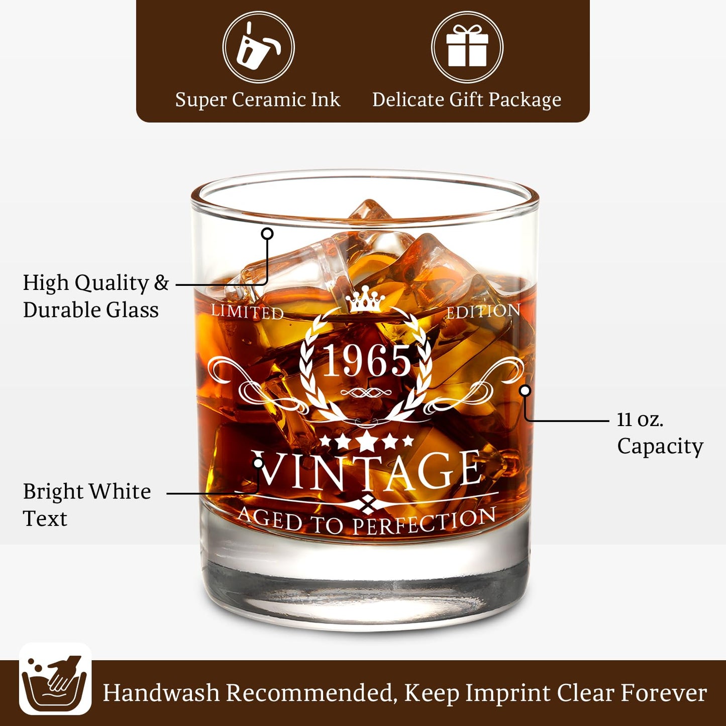 60th Birthday Gifts for Men Whiskey Glass Set - 60th Birthday Decorations, Party Supplies - 60 Year Anniversary, Bday Gifts Ideas for Him, Dad, Husband, Friends - Wood Box & Whiskey Stones & Coaster