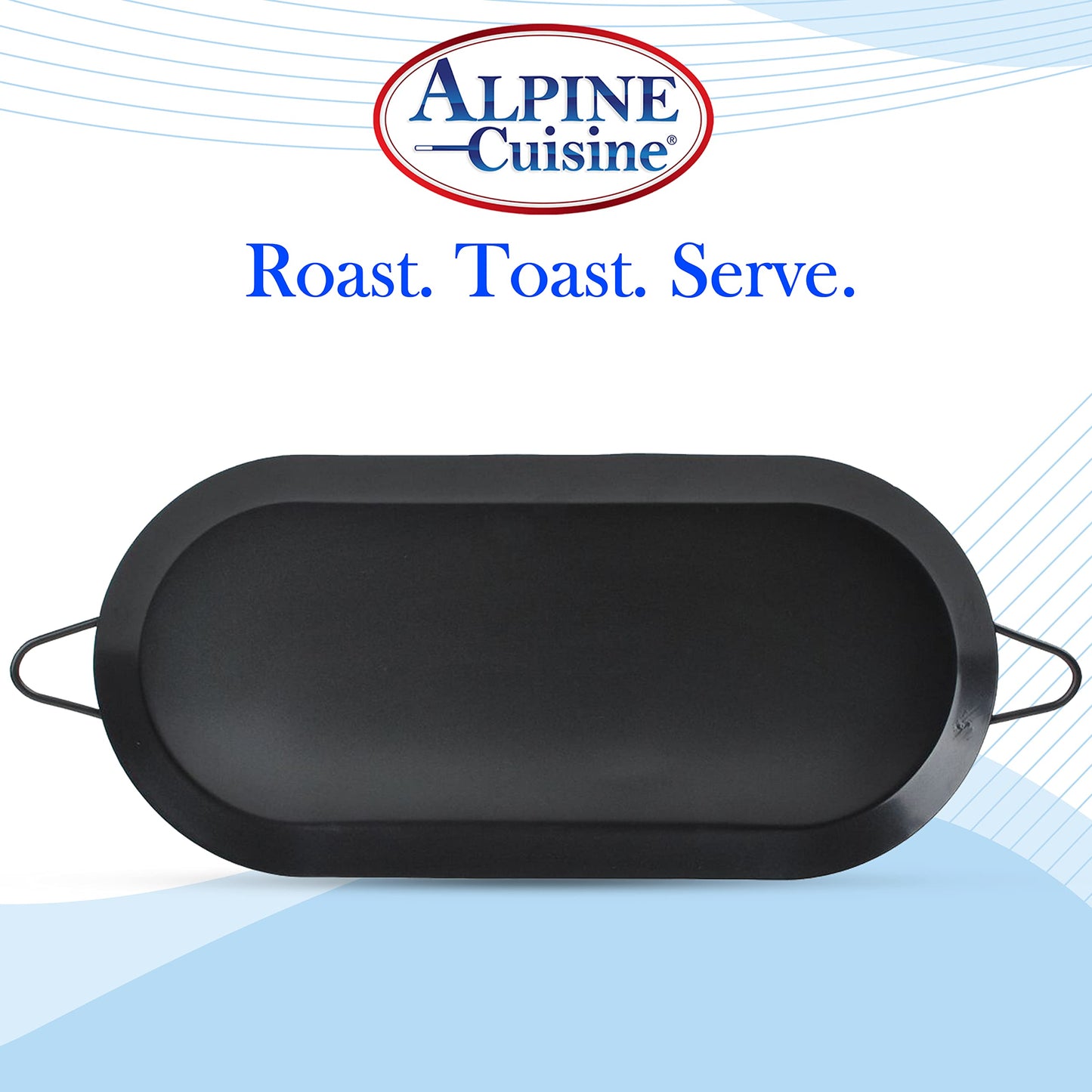 Alpine Cuisine Nonstick Oval Comal Griddle 17.5x8-Inch - Black Carbon Steel Tortilla Comal with Double Handle - Durable, Heavy Duty Comal for Cooking - Even-Heating