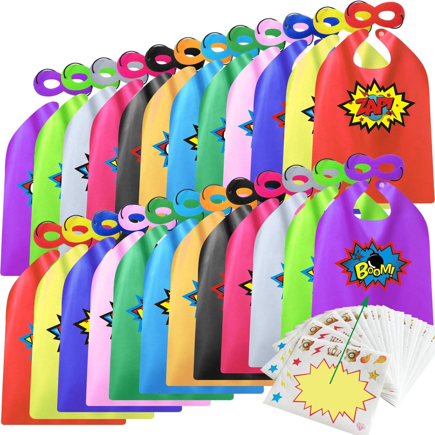 Kidsfere Superhero Capes and Masks for Kids Boys Girls 24 sets with Stickers Decoration for Super hero themed Birthday Party or Class Activity